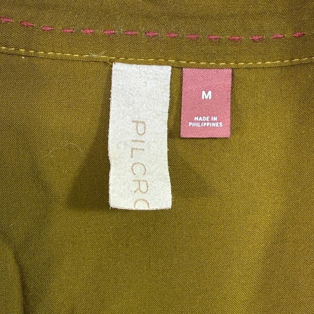 Pilcro Shirt Women M Green Floral Relaxed Velvet Button Down Romantic Academia - Picture 3 of 11